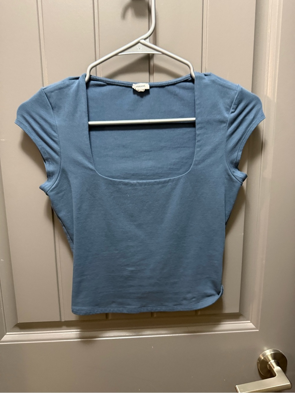 Garage Blue Square-Neck Cap Sleeve Crop Top